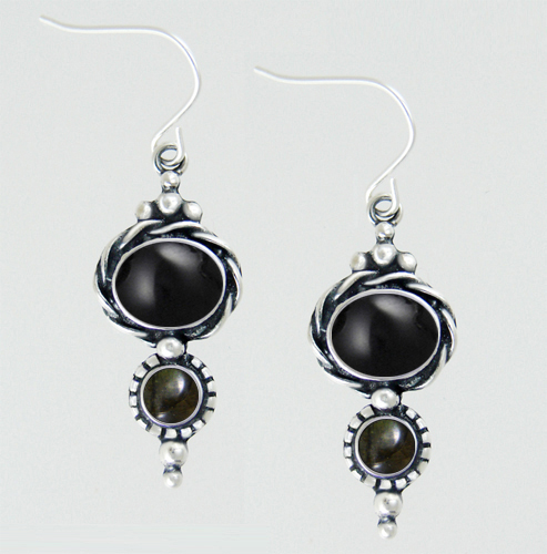 Sterling Silver Drop Dangle Earrings With Black Onyx And Spectrolite